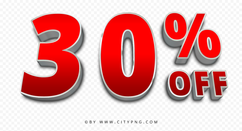 30 Percent OFF 3D Red Text Sign Logo PNG Image