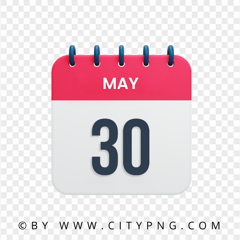 30th May Date Red & White Calendar Icon HD Transparent PNG