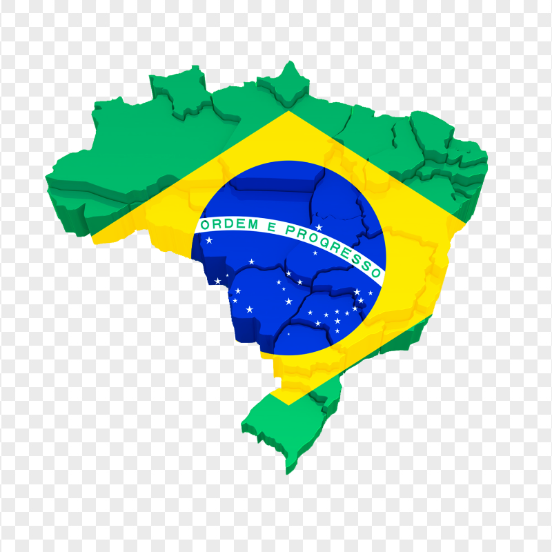 3D Brazil States Map With Flag HD PNG