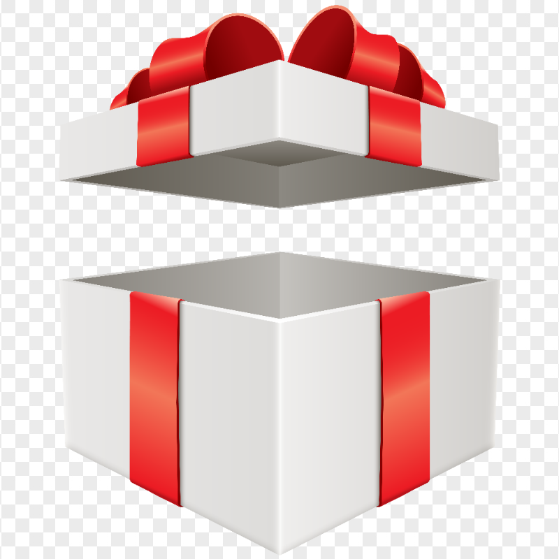 3D Red & White Open Gift Box HD PNG