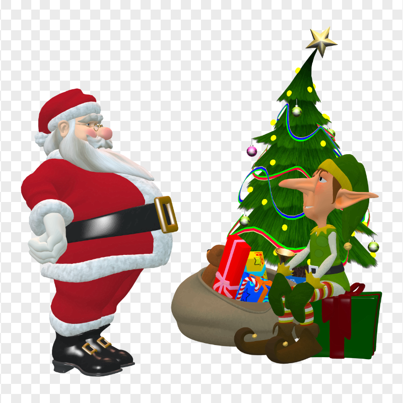 3D Santa Claus Christmas Tree Elf Characters HD PNG