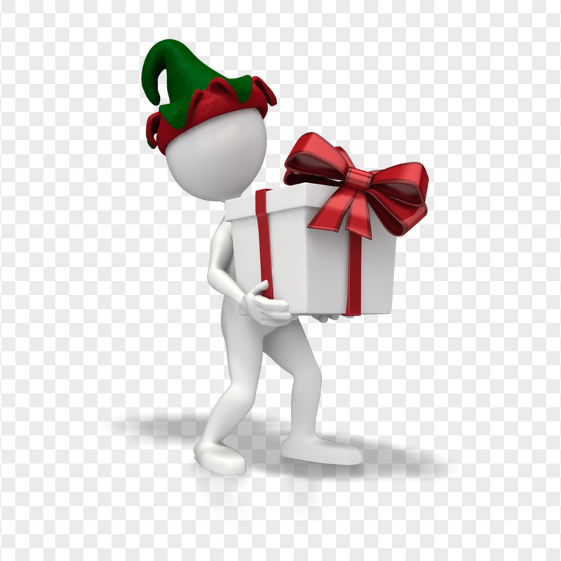 3D White Man Holding A Gift PNG