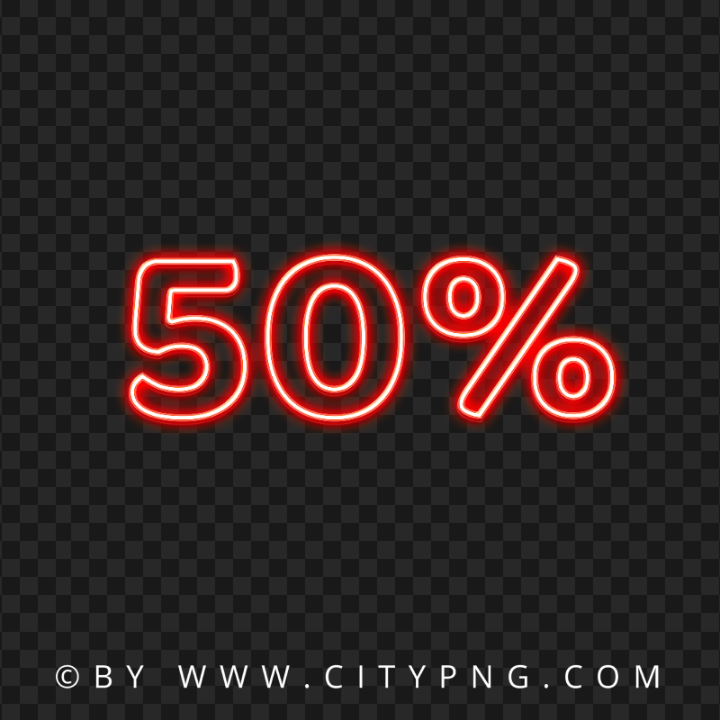 50% Percent Red Neon PNG