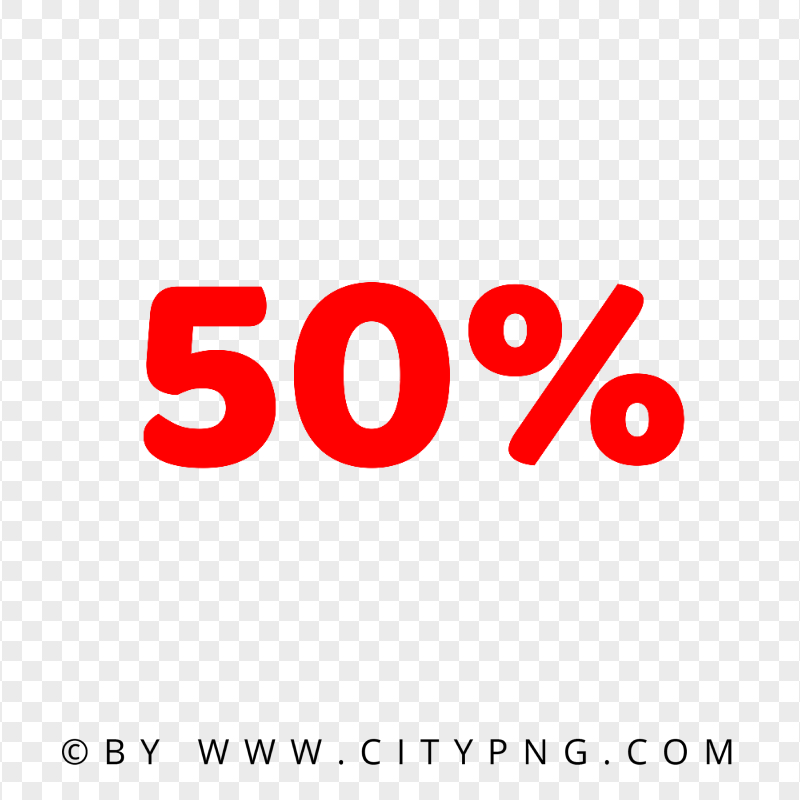 50% Percent Red Text Number HD PNG