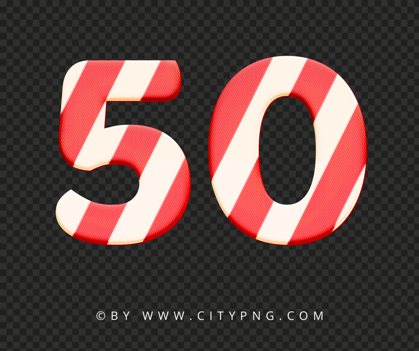 50 Text Number Christmas Candy Cane Style PNG