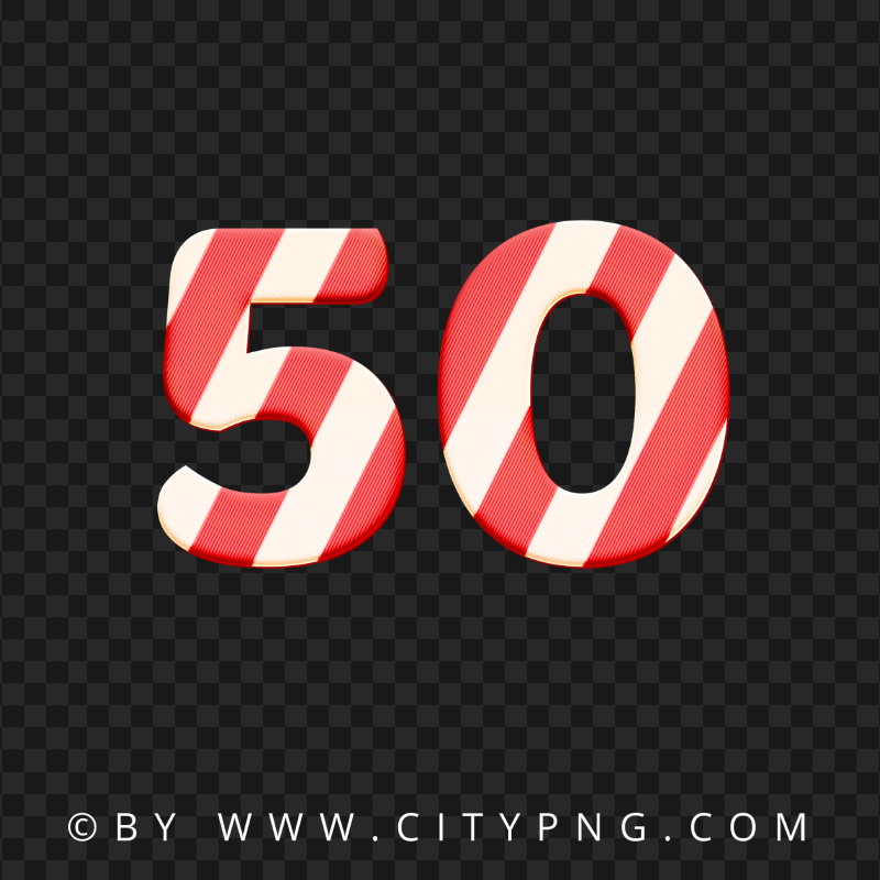 50 Text Number Christmas Candy Cane Style PNG