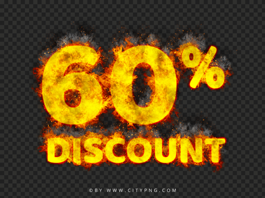 60 Percent Discount Burning Text On Fire Logo Sign PNG