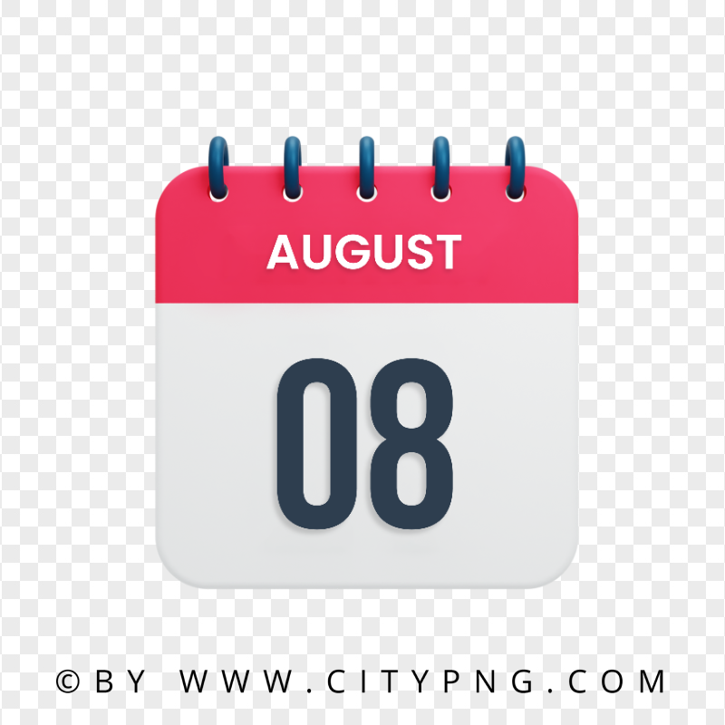 8th August Date Red & White Calendar Icon HD Transparent PNG