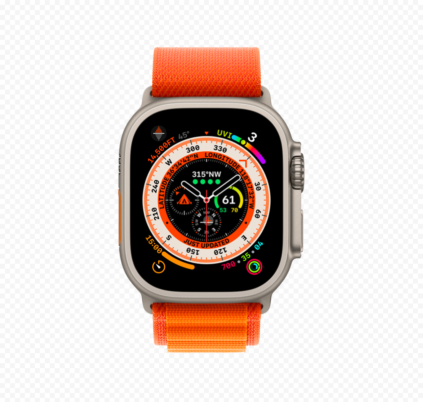 Apple Watch Ultra Orange Alpine Front View HD PNG