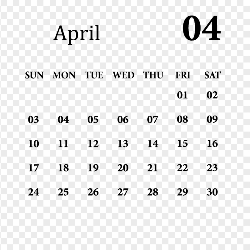 April 2022 Black Calendar HD PNG