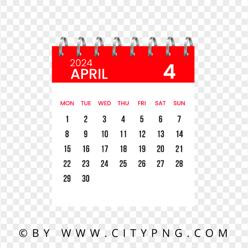 April 2024 Calendar Page Illustration HD Transparent PNG