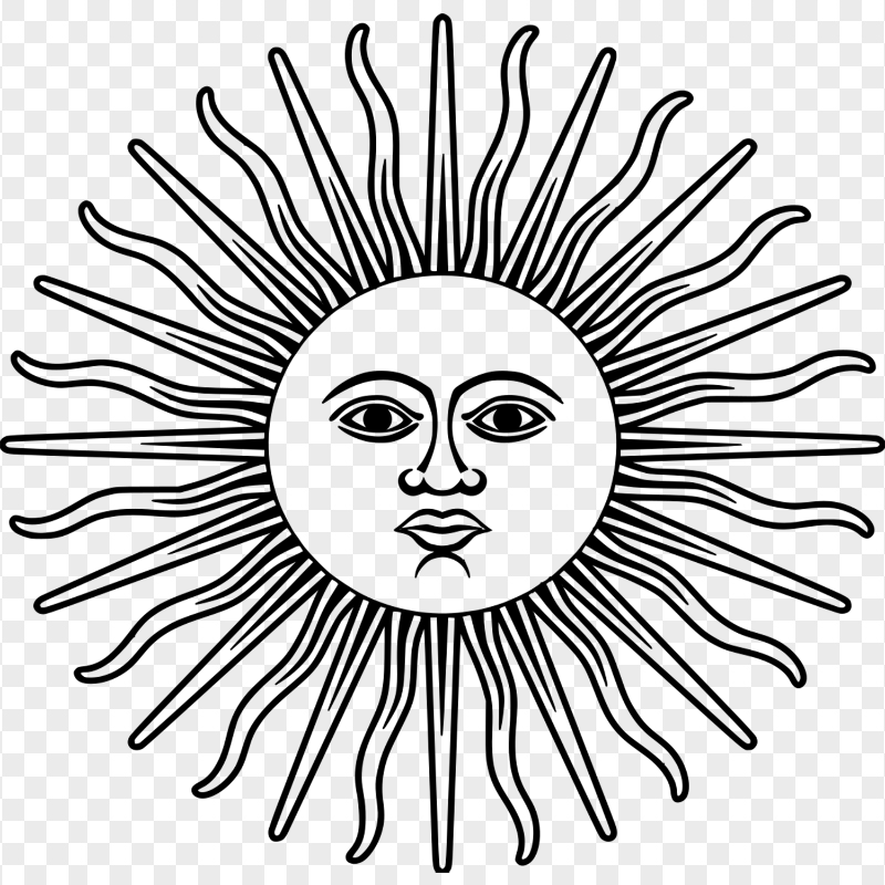 Argentina Black Outline Sun Of May PNG