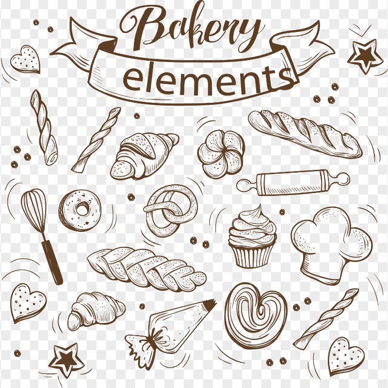 Bakery Elements Sketch Pattern Seamless PNG