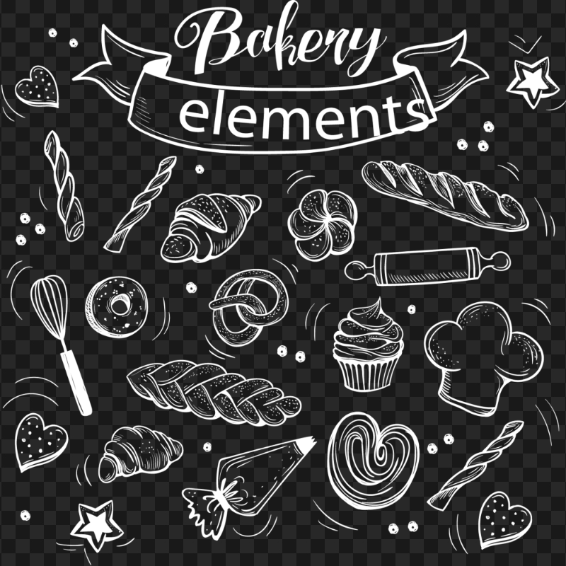 Bakery Elements White Sketch Pattern PNG Image
