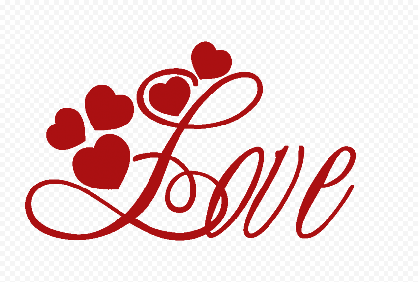 Beautiful Red Love Word With Hearts PNG