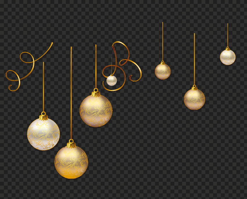 Beige And Gold Christmas Hanging Baubles Balls PNG