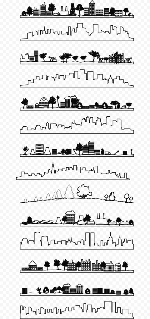 Black Cities Outline Silhouettes PNG