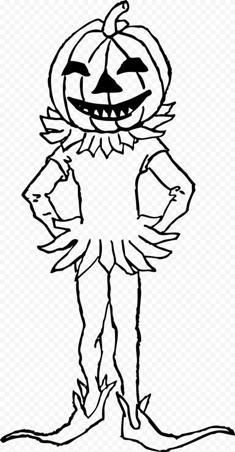 Black Drawing Pumpkin Man Monster FREE PNG