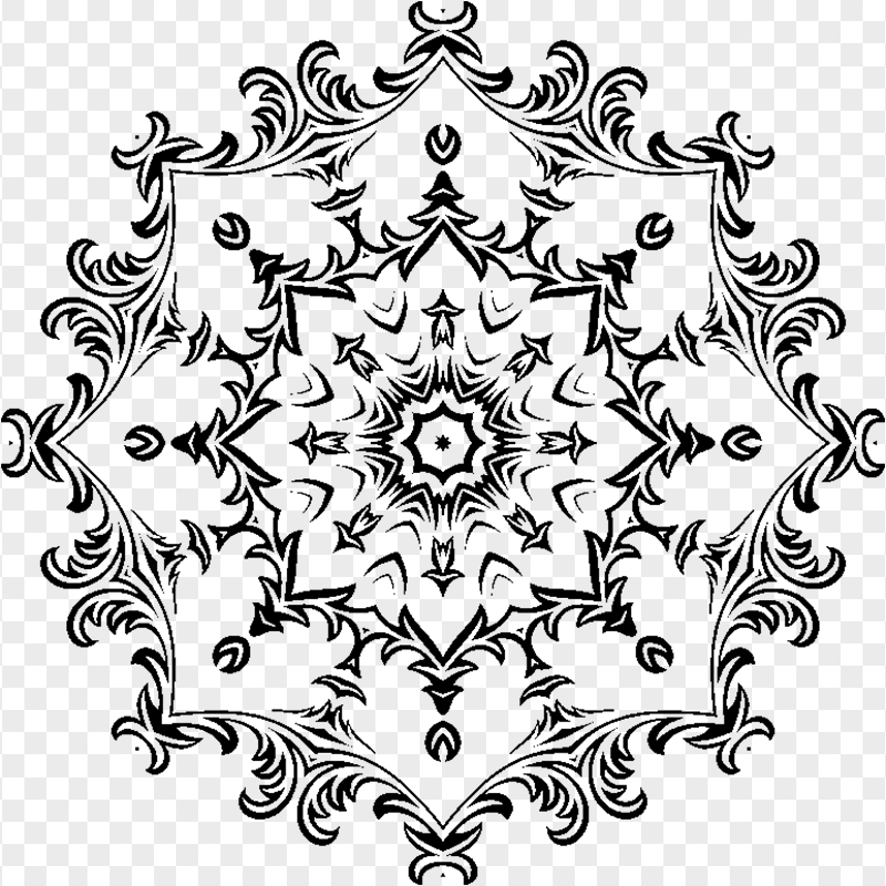 Black Floral Design Motif PNG Image