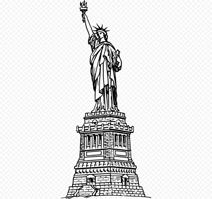 Black Outline Drawing Statue Of Liberty Monument PNG