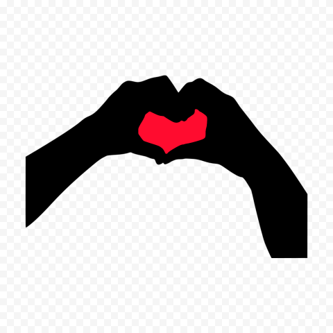 Black Silhouette Hand Love Red Heart Gesture PNG