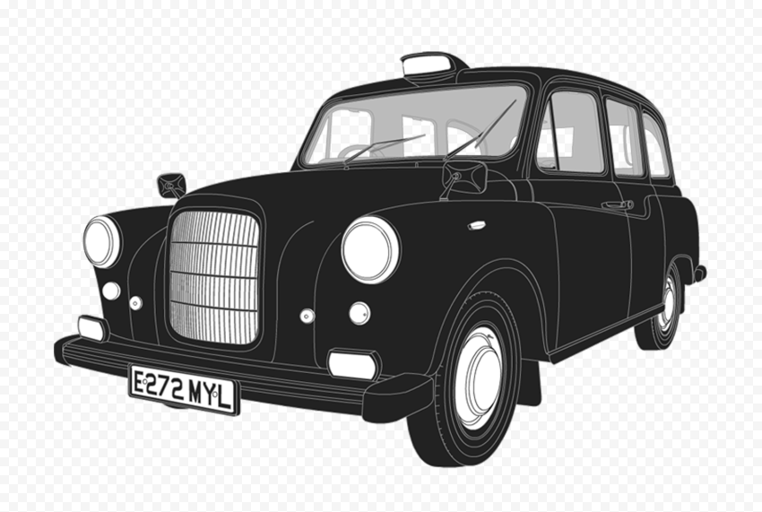 Black & White London Taxi Car Vehicle Image PNG