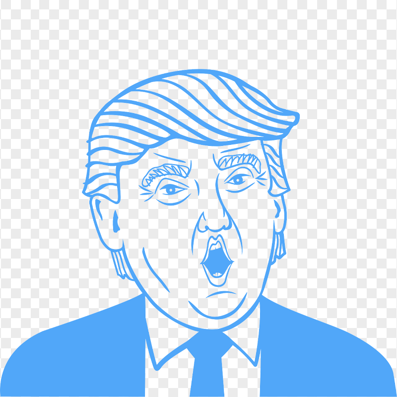 Blue Funny Face Of Donald Trump Vector Outline