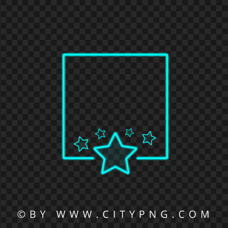 Blue Green Neon Frame With Stars HD PNG