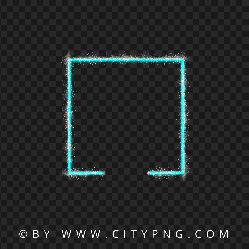 Blue Green Neon Square Frame With Sparkle Border PNG