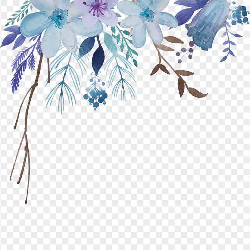 Blue & Purple Watercolor Floral Border