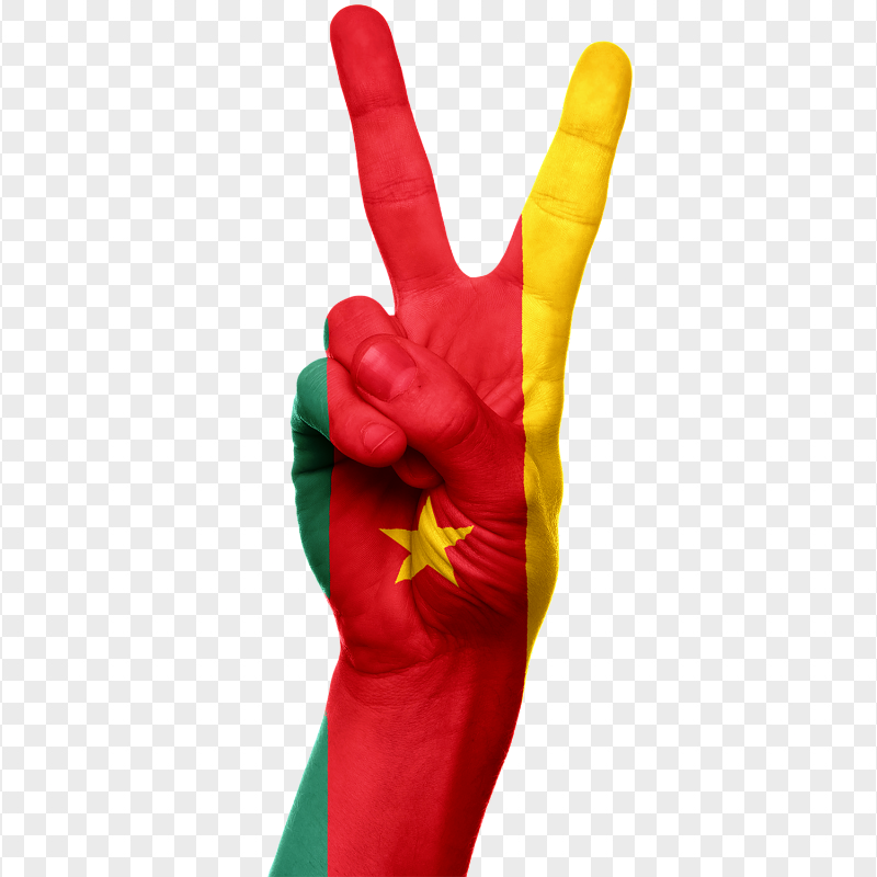 Cameroon Flag Painted Peace Hand Gesture PNG