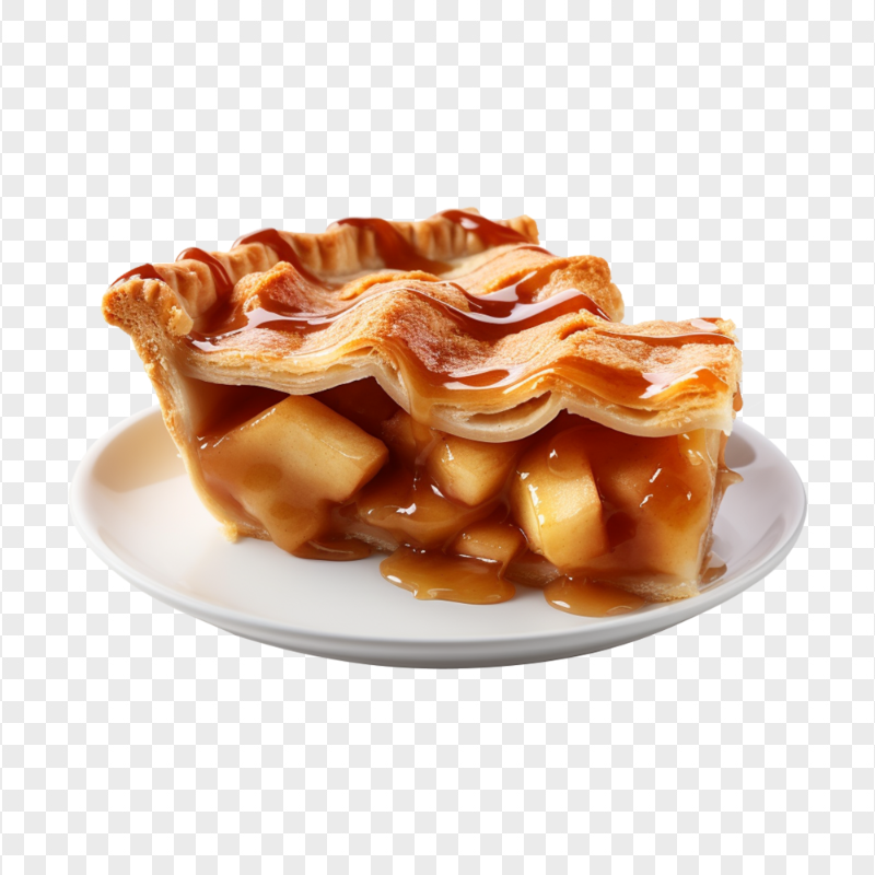 Caramel Pear Pie Slice on Plate HD Transparent Background