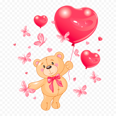 Cartoon Bear Flying With Balloons Valentine's Day PNG