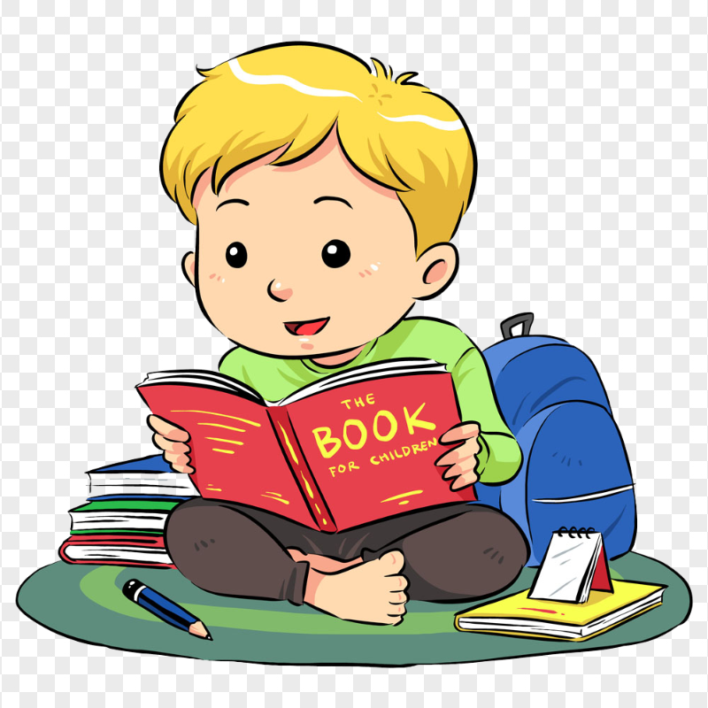 Cartoon Boy Reading A Book Image PNG