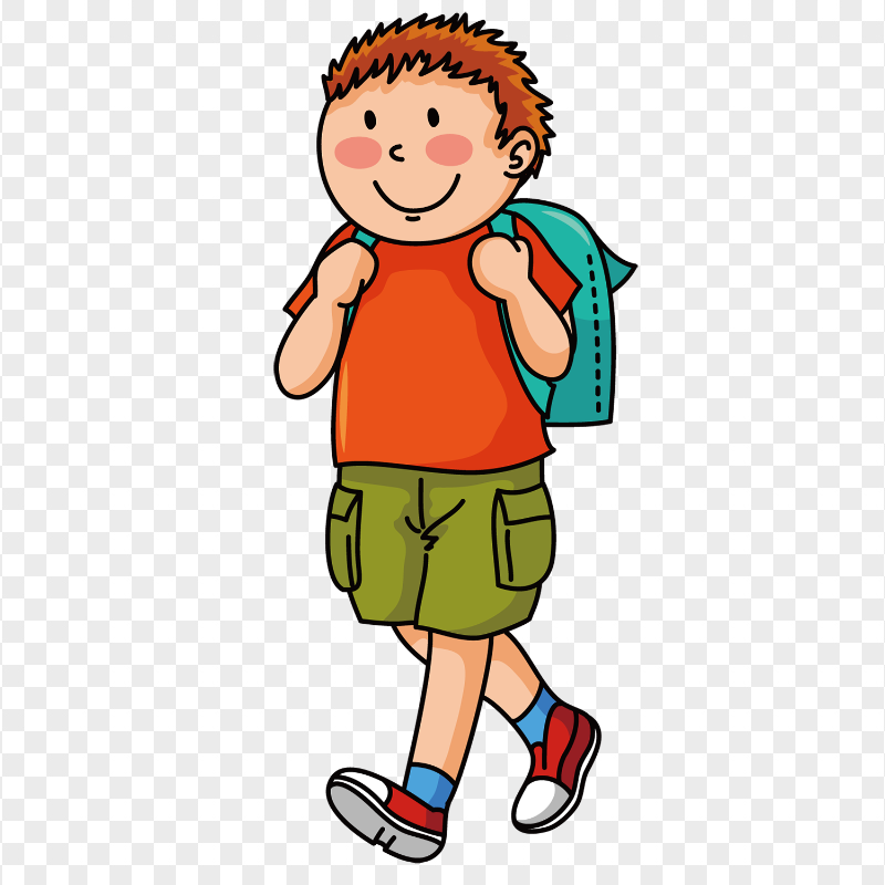 Cartoon Boy With School Backpack PNG