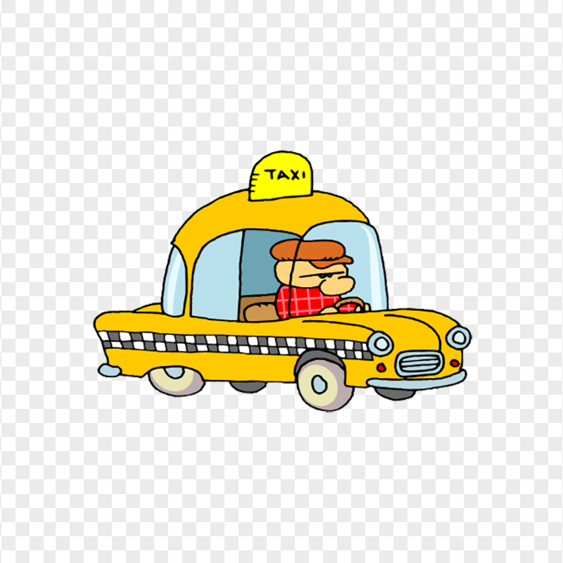 Cartoon Character Driving Taxi Car Image PNG