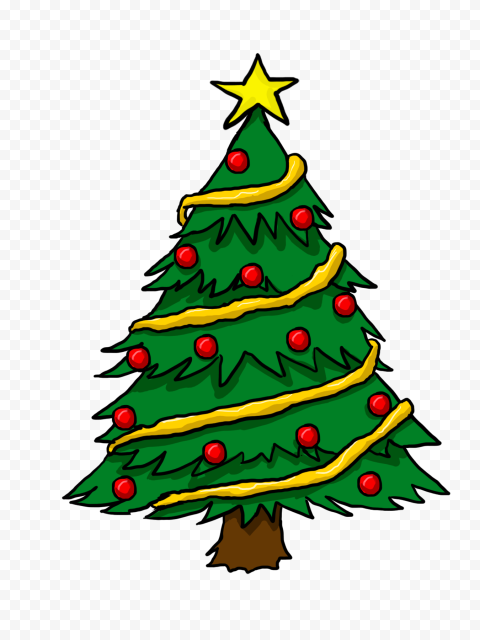 Cartoon Christmas Tree With Yellow Topper Star PNG