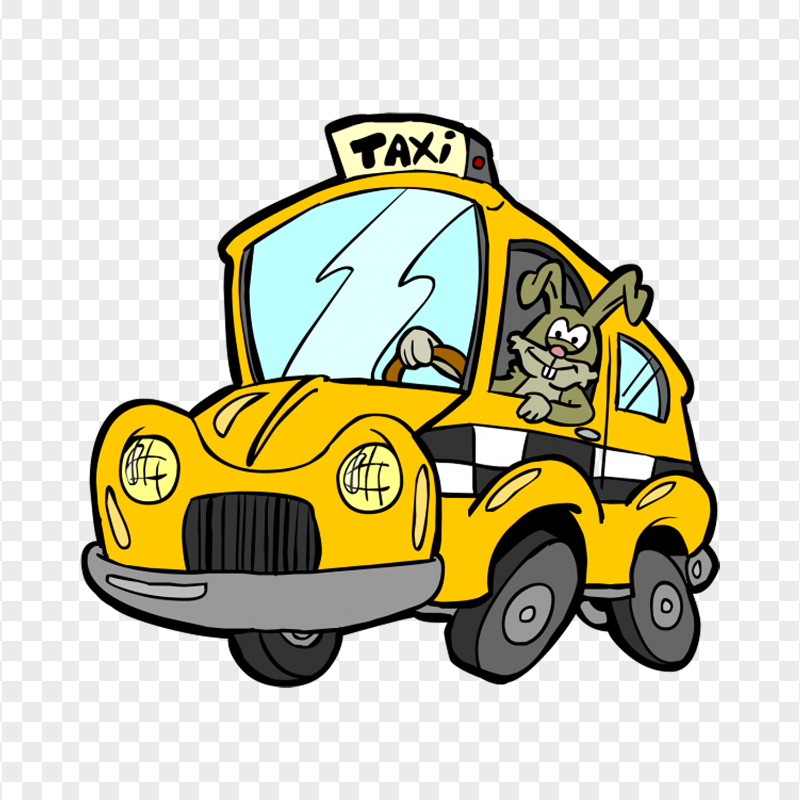 Cartoon Clipart Bunny Character Driving Taxi Cab