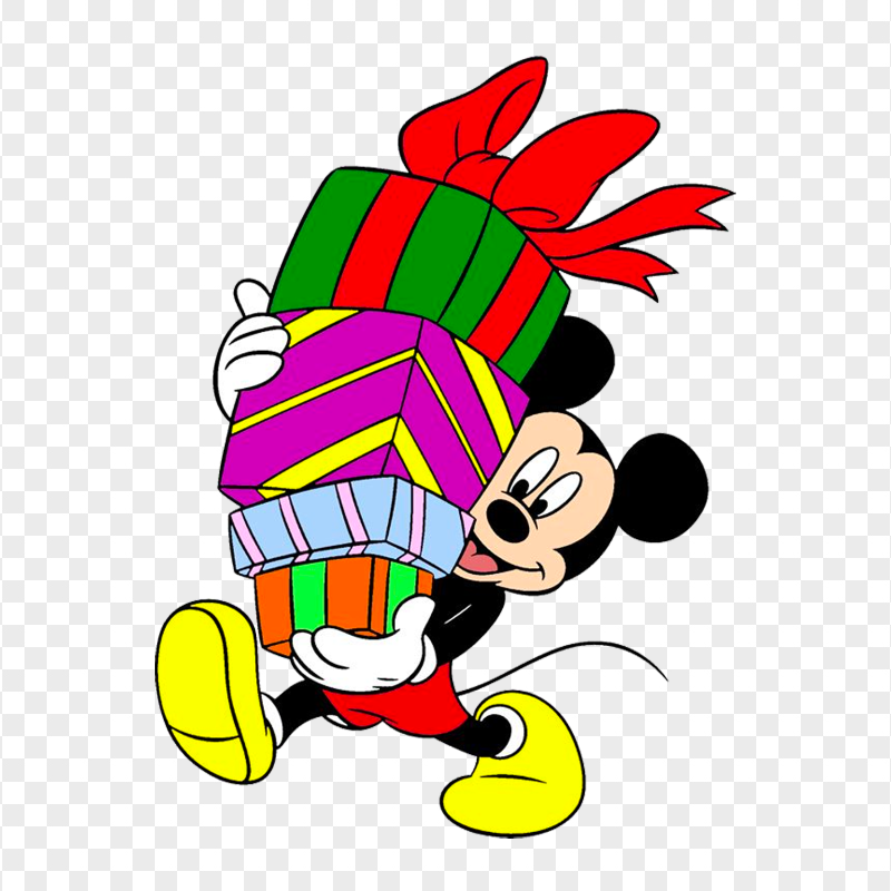 Cartoon Clipart Mickey Mouse Holding Gifts PNG