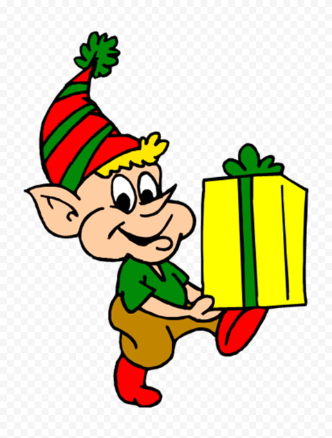 Cartoon Clipart Walking Elf  Holding A Gift Box PNG