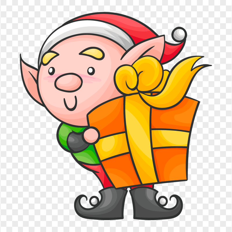 Cartoon Gnome Elf Holding Gift Christmas Character PNG