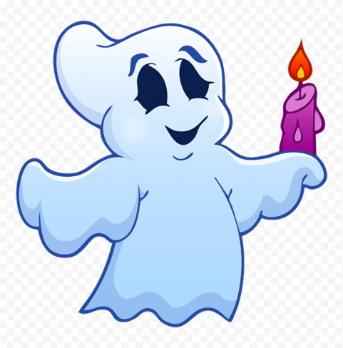 Cartoon Halloween Ghost Holding Candle PNG