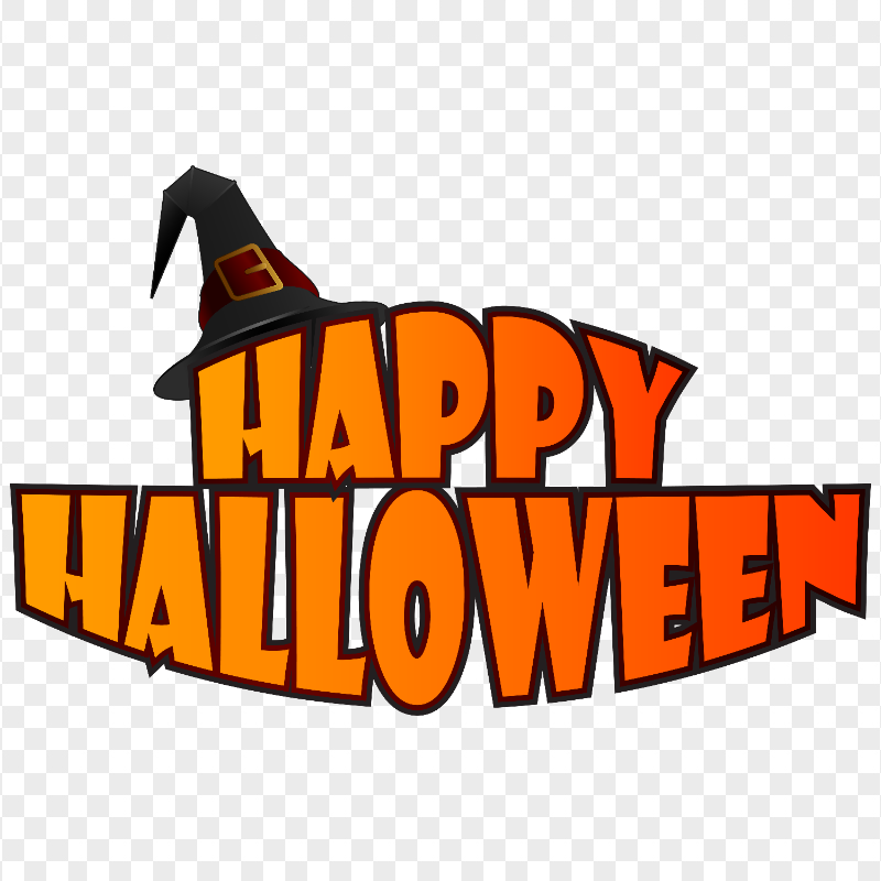 Cartoon Halloween Text Logo With Witch Hat HD PNG