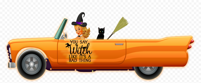 Cartoon Halloween Witch Driving a Car HD PNG | Citypng