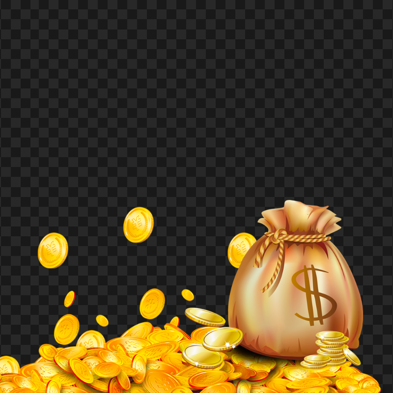 Cartoon Illustration Gold Coins Lot With Old Bag