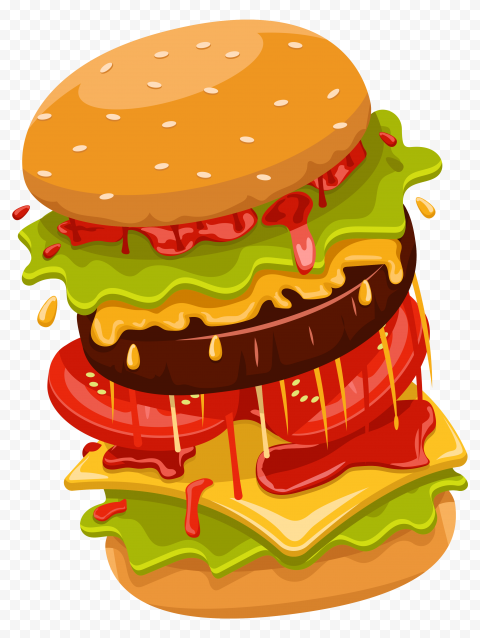 Cartoon Illustration Juicy Burger HD PNG