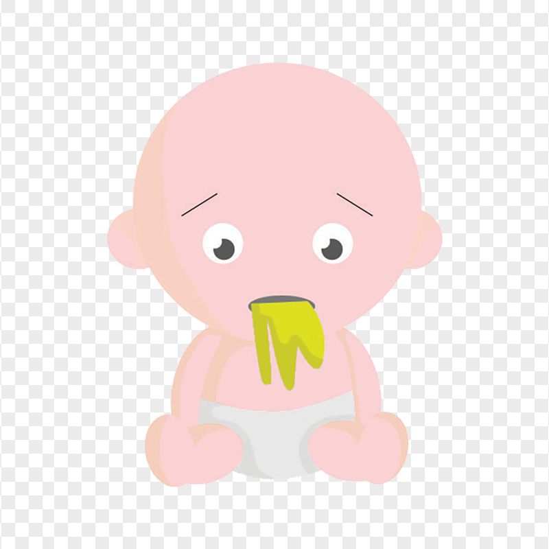 Cartoon Little Cute Seated Sick Child Pukes