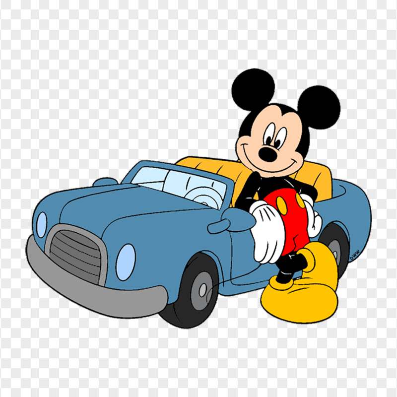 Cartoon Mickey Mouse Character With Blue Sport Car