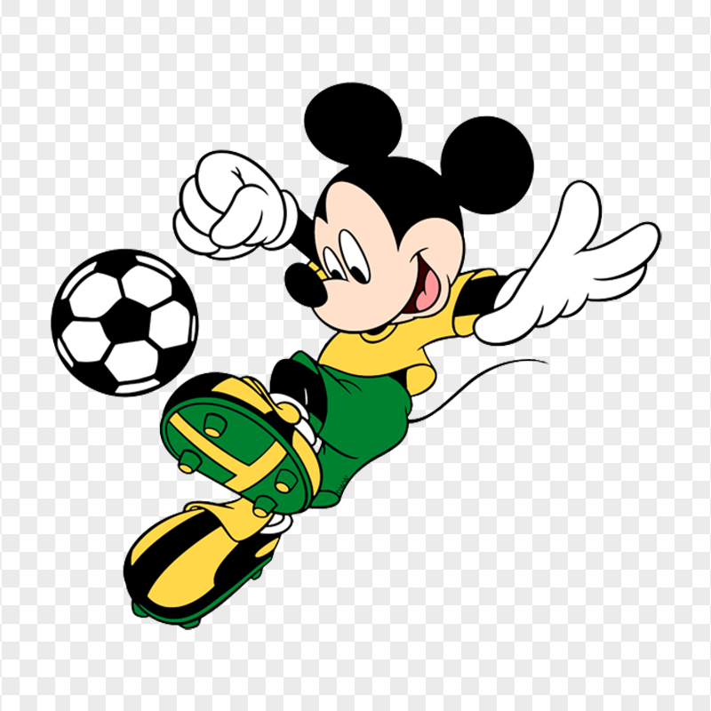 Cartoon Mickey Mouse Kicking Football Ball Image PNG