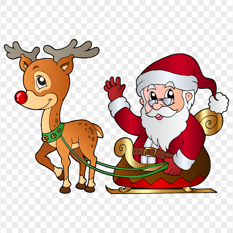 Cartoon Santa Claus Riding Sleigh HD PNG
